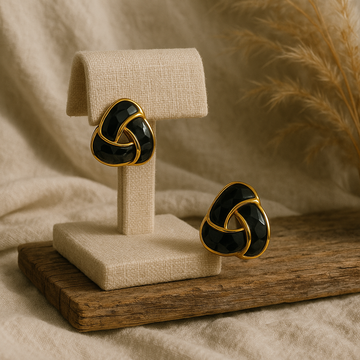 Chic Black Onyx and Gold Knot Earrings