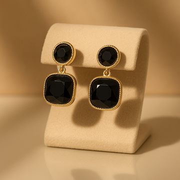 Bold Black Onyx and Gold Drop Earrings
