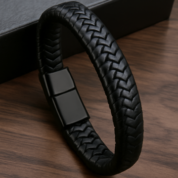 Trendy Black Faux Leather Punk Bracelet