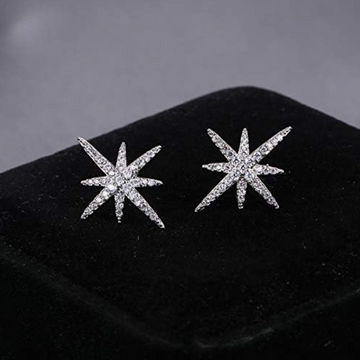 White Gold Starburst Cubic Zirconia Stud Earrings