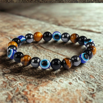 Men's Triple Protection Hematite, Tiger Eye & Obsidian Bracelet β Stylish & Strong