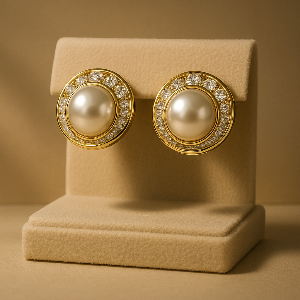 Pearl and Diamond Stud Earrings