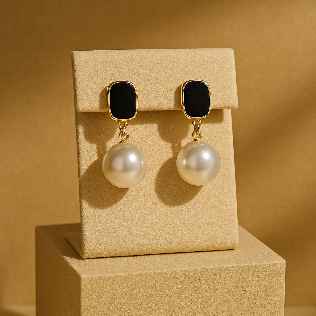 Black Onyx and Pearl Drop Earrings