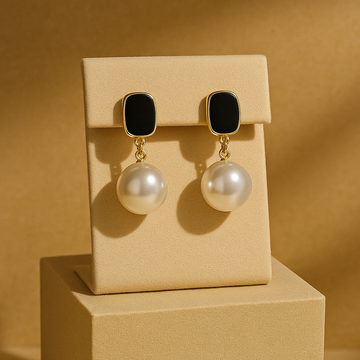 Black Onyx and Pearl Drop Earrings