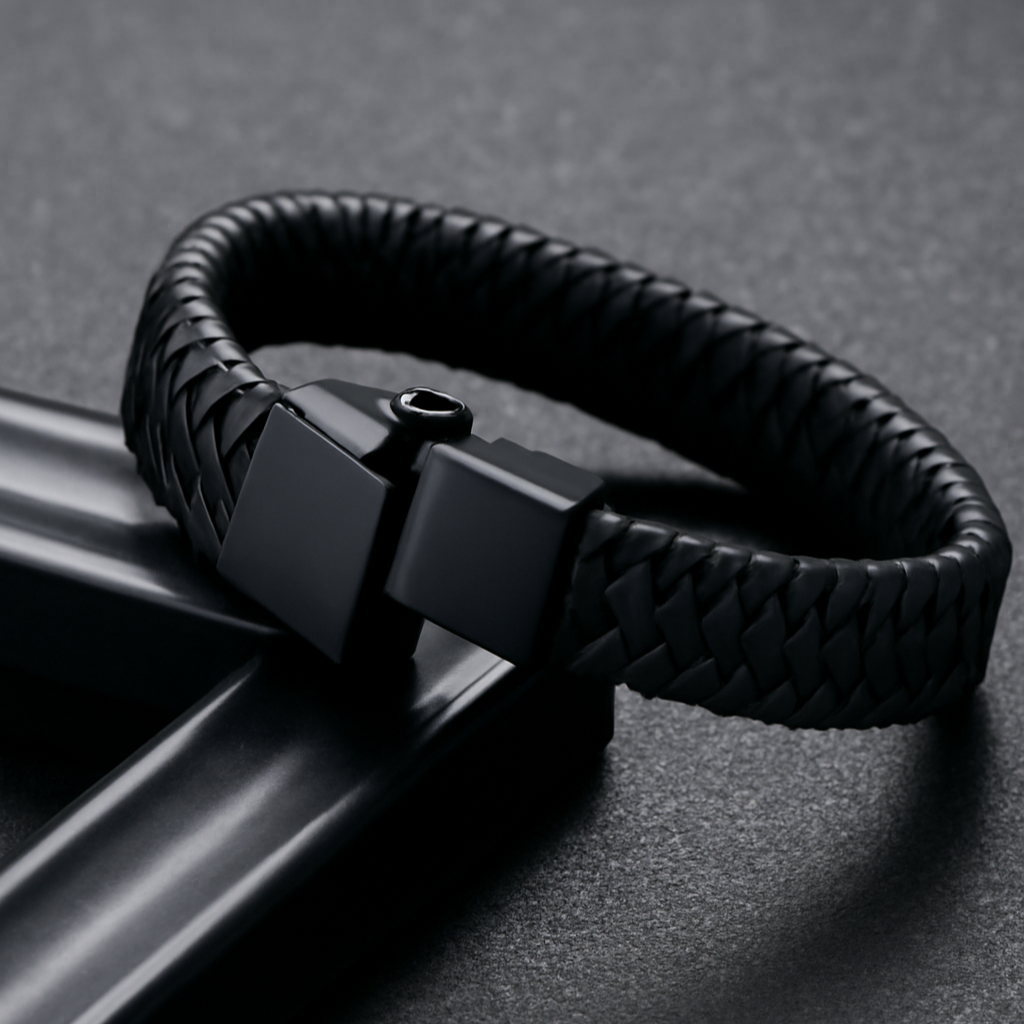 Trendy Black Faux Leather Punk Bracelet