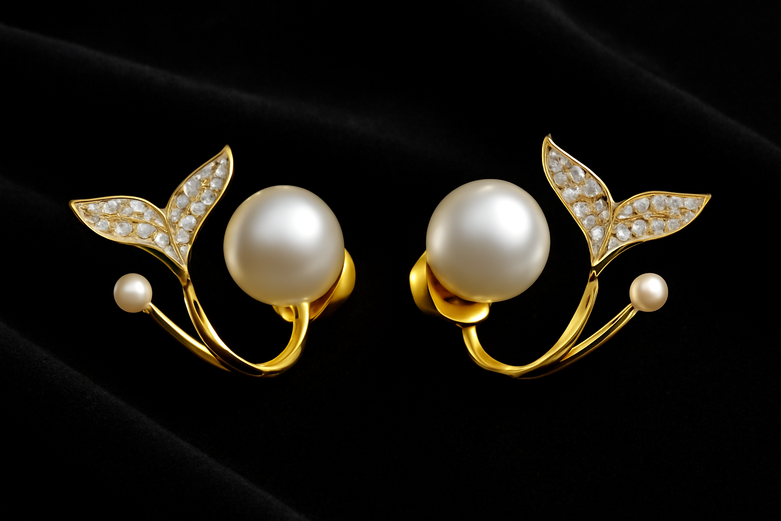 Gold-Plated Pearl and Crystal Leaf Earrings