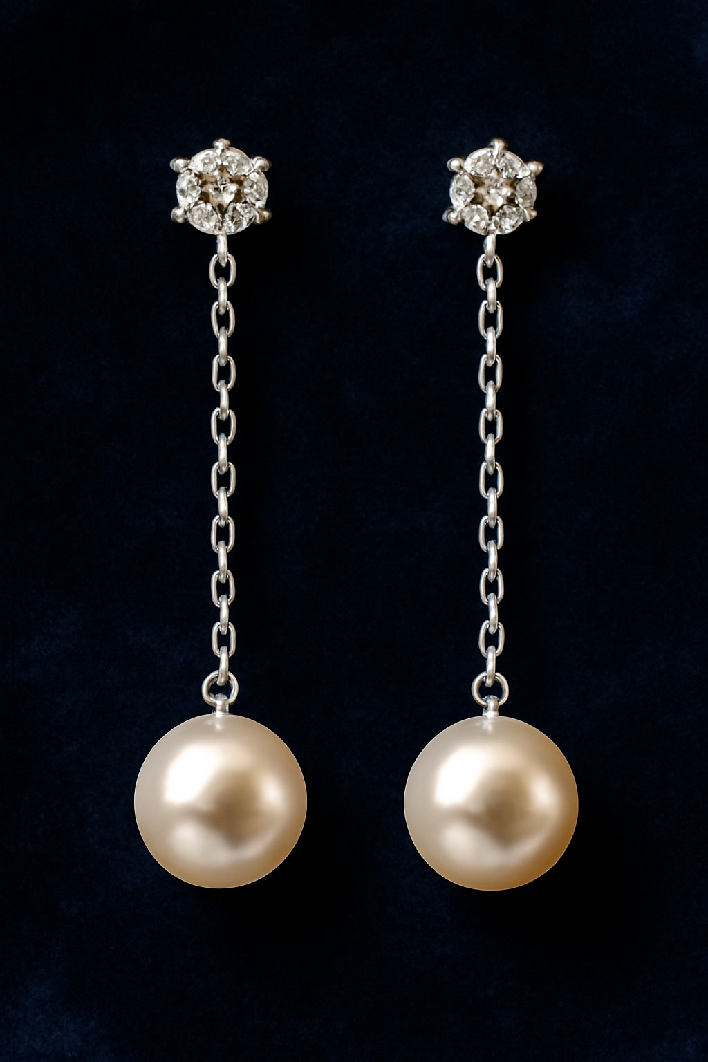 Silver Pearl Drop Earrings with Diamond Accent