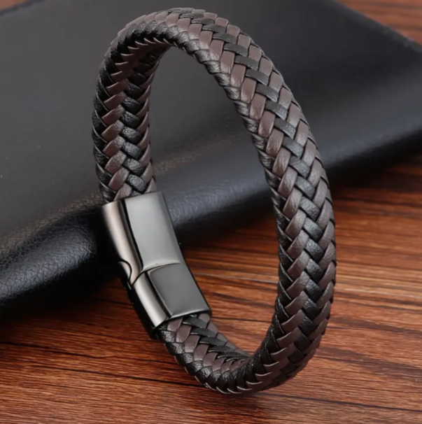 Men's Woven Faux Leather Punk Wrap Bracelet – Versatile Wristband