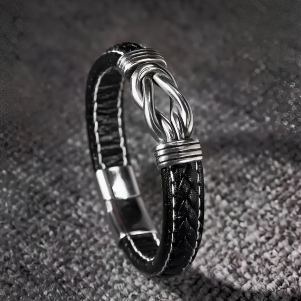 Men's Magnetic Faux Leather Bracelet – Stylish Knot Design & Durable Faux Leather