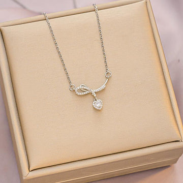 Diamond Heart Bow Pendant Necklace